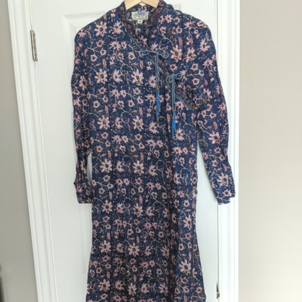 Vintage 1970s blue Adini cotton Indian dress S